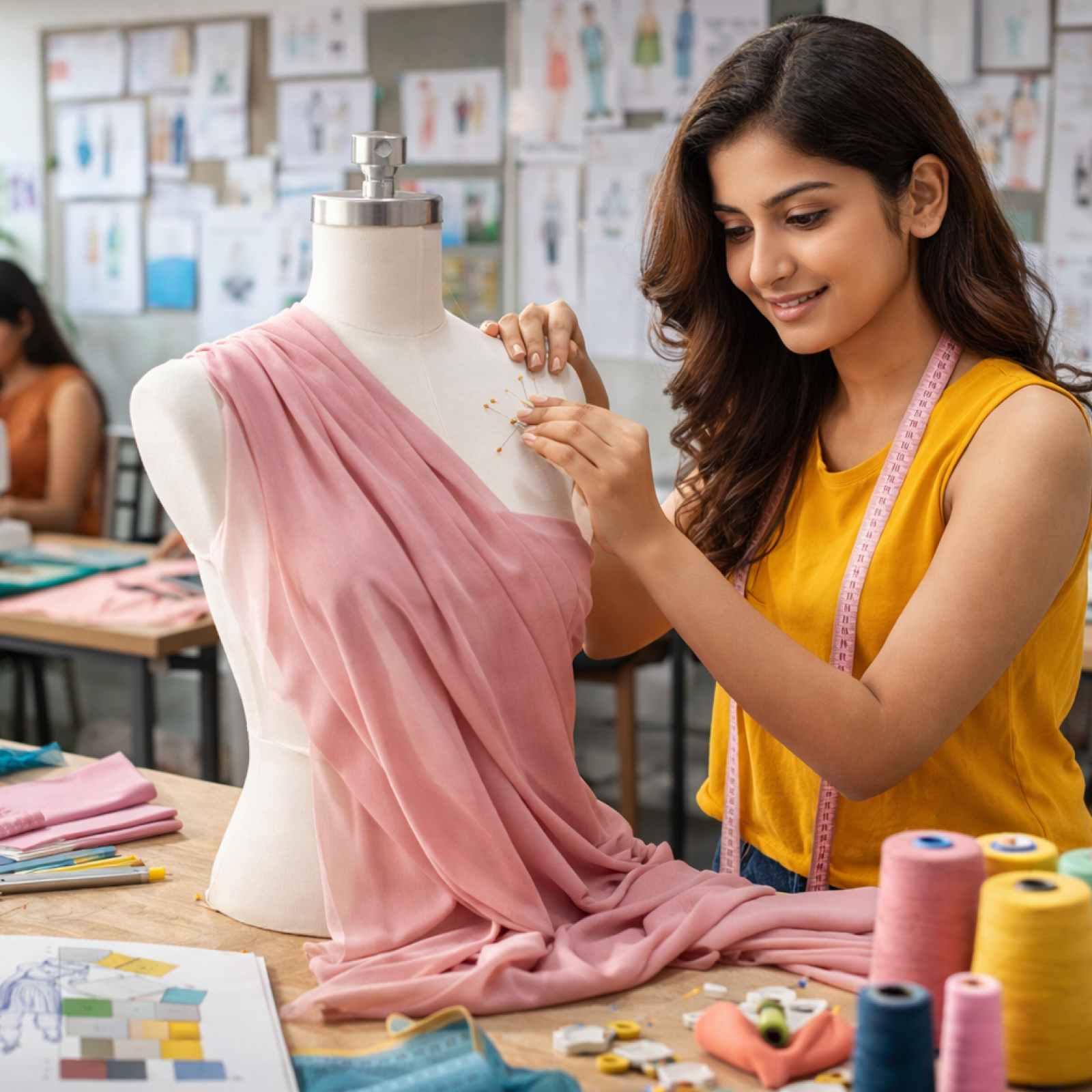 Students learning at one of the best fashion schools in India offering fashion designing degree courses after 12th.