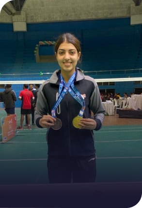 Mahek Nayak holding medals Maharashtra State Games 2024 athlete achievement