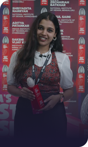 Kshama Angodumath holding trophy Design India Award 2025 winner