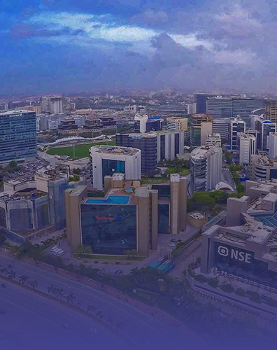 city skyline with modern business district and corporate office buildings