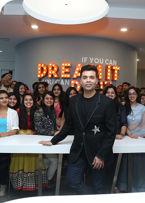 Karan Johar filmmaker with students at campus event Dharma Productions