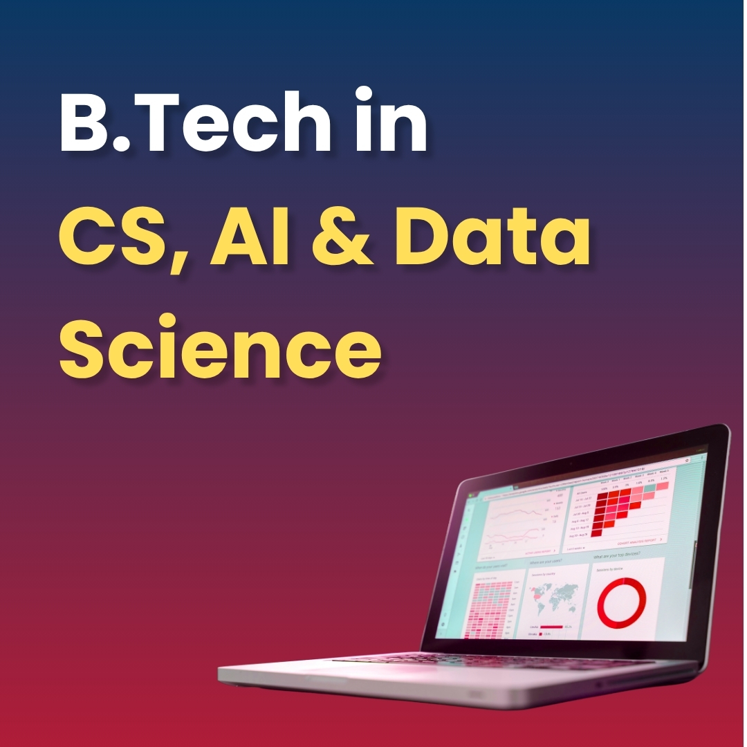 BTech CS AI and Data Science program with data analytics dashboard on laptop