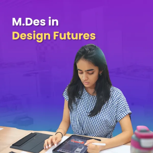 MDes Design Futures program with student working on digital product design and innovation