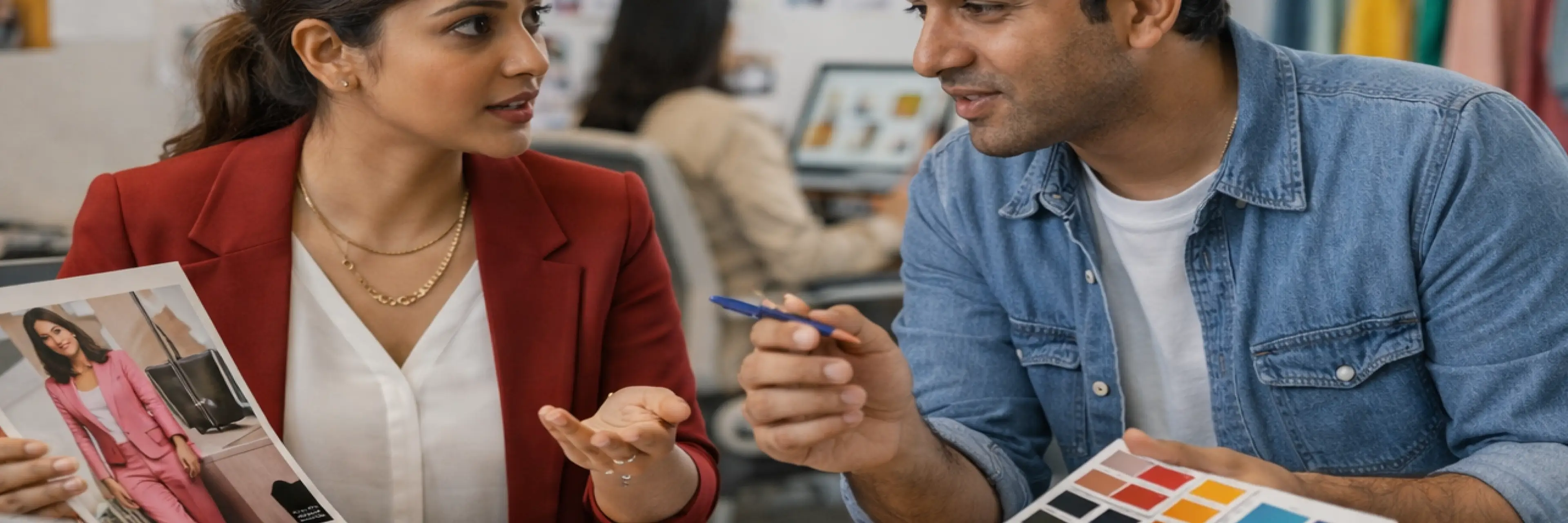 A student pursuing B Des Fashion Communication working on a brand storytelling project across digital platforms