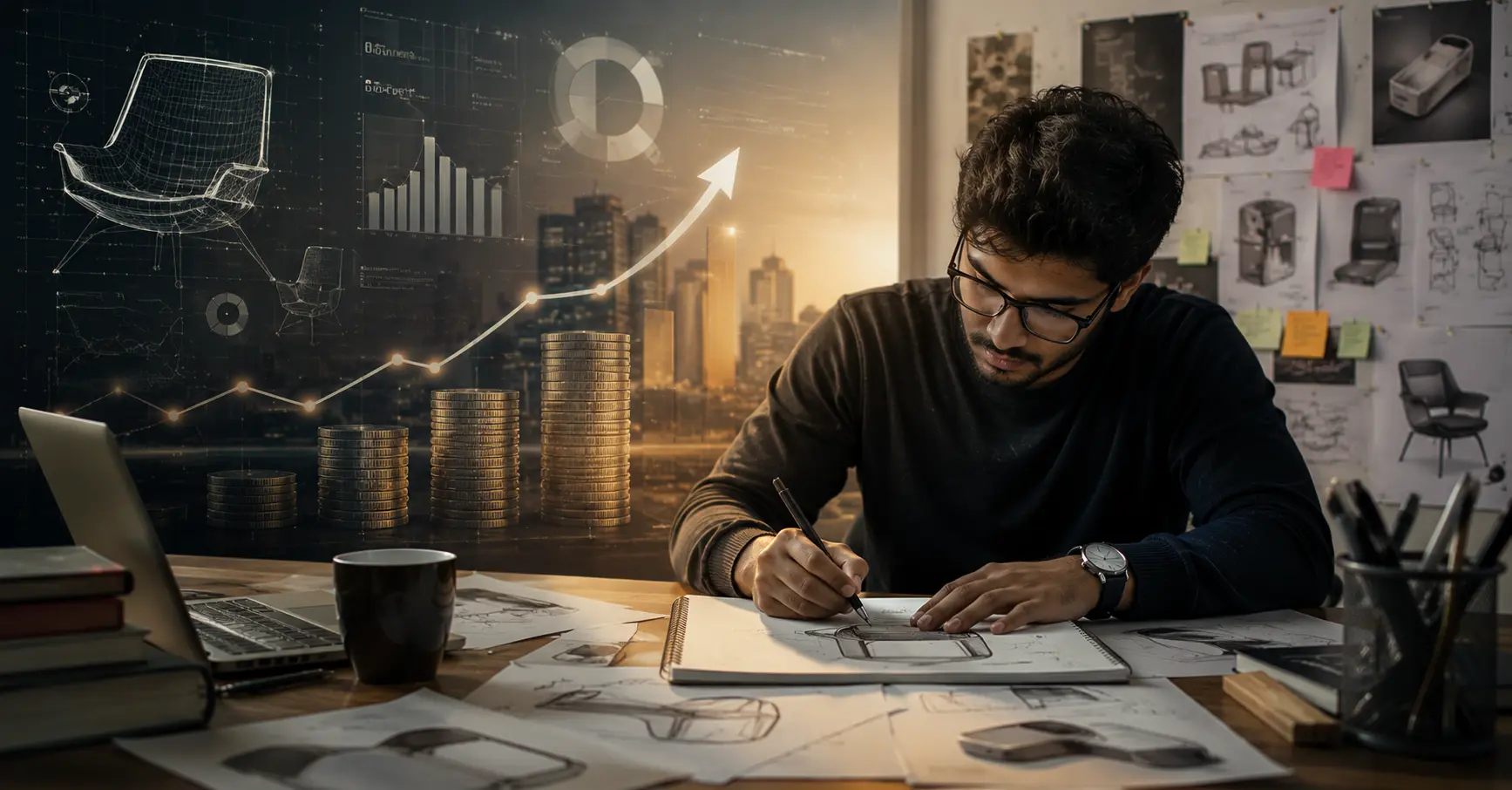 Infographic showing product designer salary ranges in India 2026 for B Des product design graduates across entry, mid, senior, and leadership levels