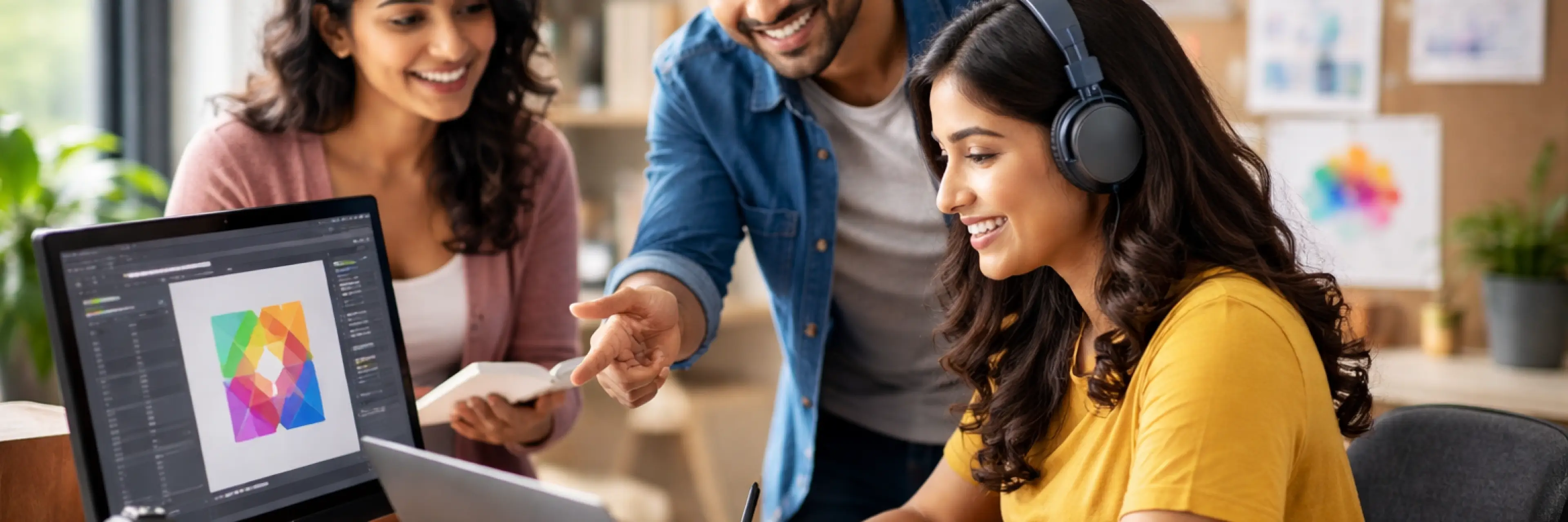 A student working on design software as part of a visual communication degree curriculum