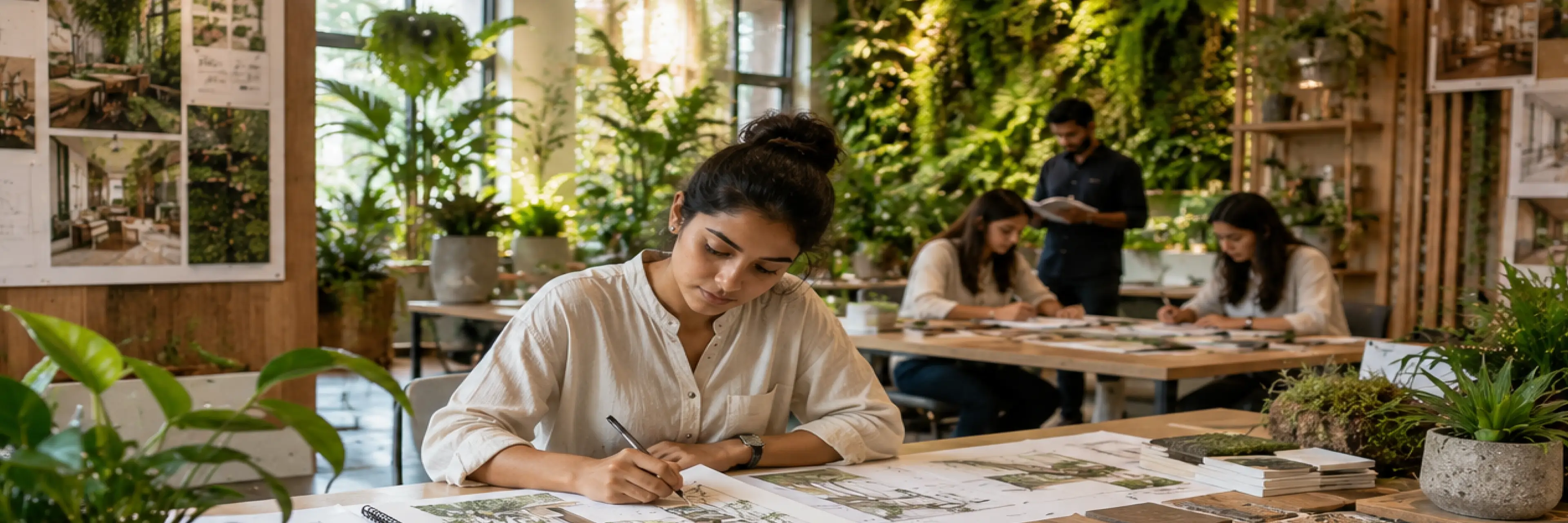 Infographic explaining how biophilic interior design is reshaping interior design degree programs and student learning in 2026