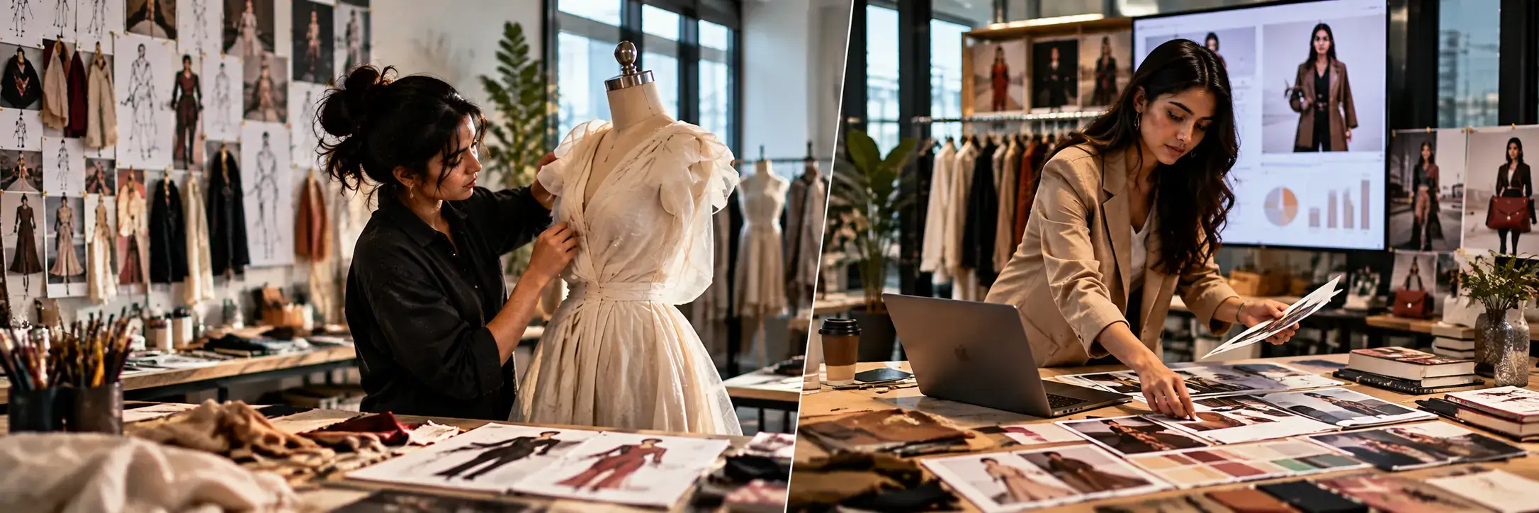 Students comparing fashion design and fashion brand management career paths