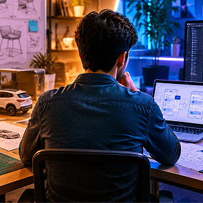Infographic comparing a UI UX designer degree and product designer degree across scope, skills, career paths, and educational outcomes