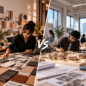 Students exploring a BDes interior design programme and its curriculum