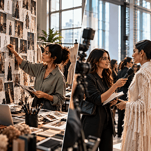 Students exploring b des fashion communication and fashion journalism career paths