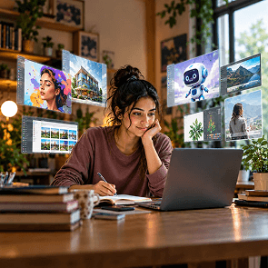 Design student exploring AI design tools for graphic, UI UX and interior design projects