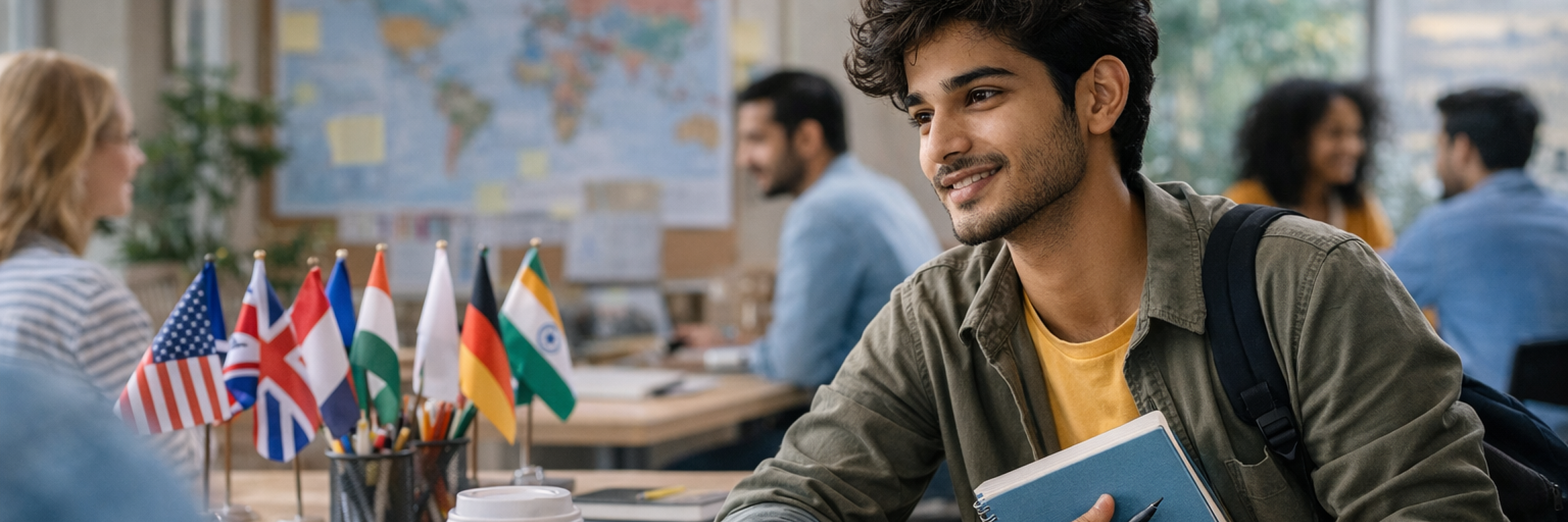 Students learning global trade strategies and international business management concepts in a BBA in International Business program at Atlas University.