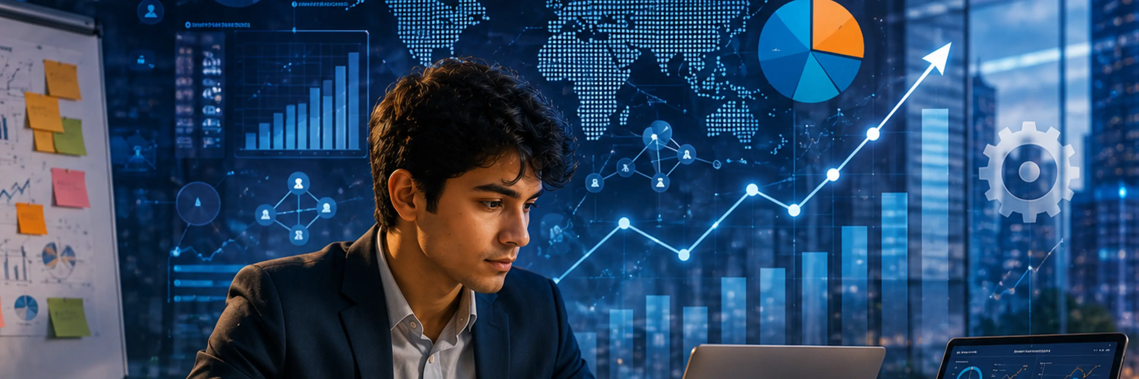 Visual showing the core BBA business analytics subjects including management, statistics, predictive analytics, and financial analysis