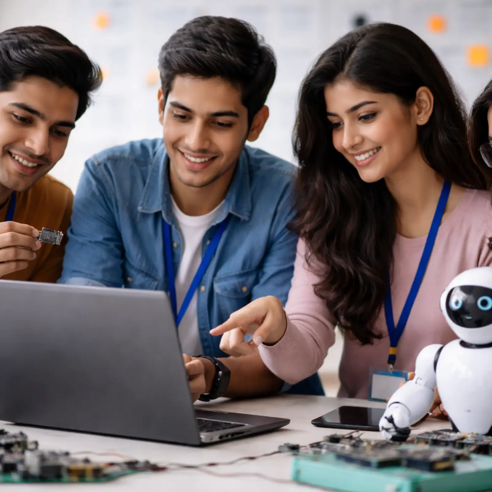 students working on AI-based projects in bba artificial intelligence including data analysis and business strategy