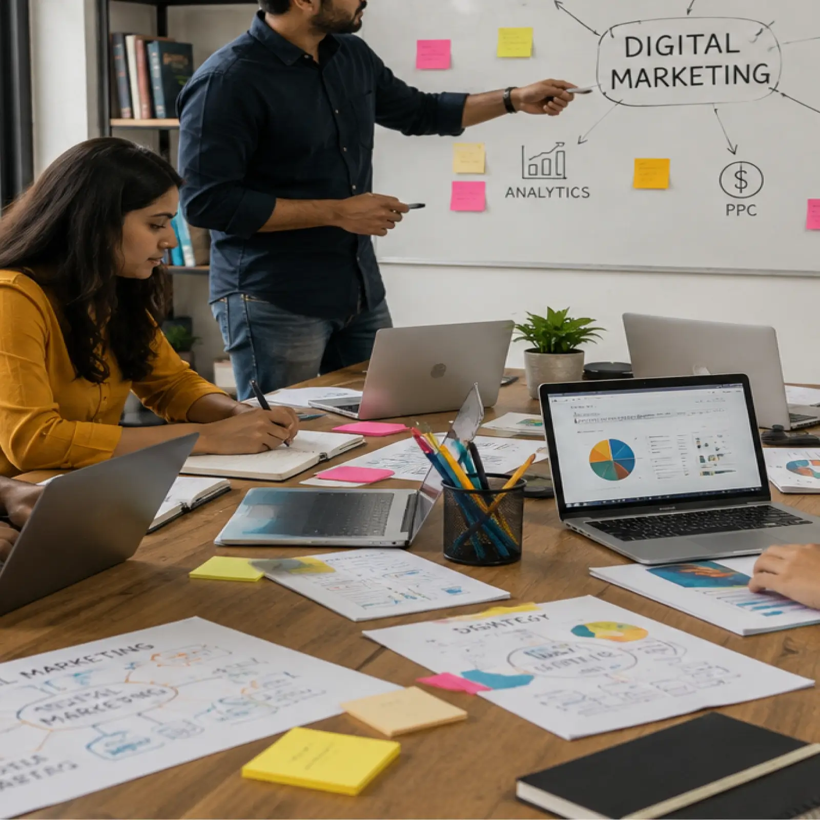 Infographic showing core BBA in digital marketing subjects including SEO, social media, analytics, content strategy, and e-commerce