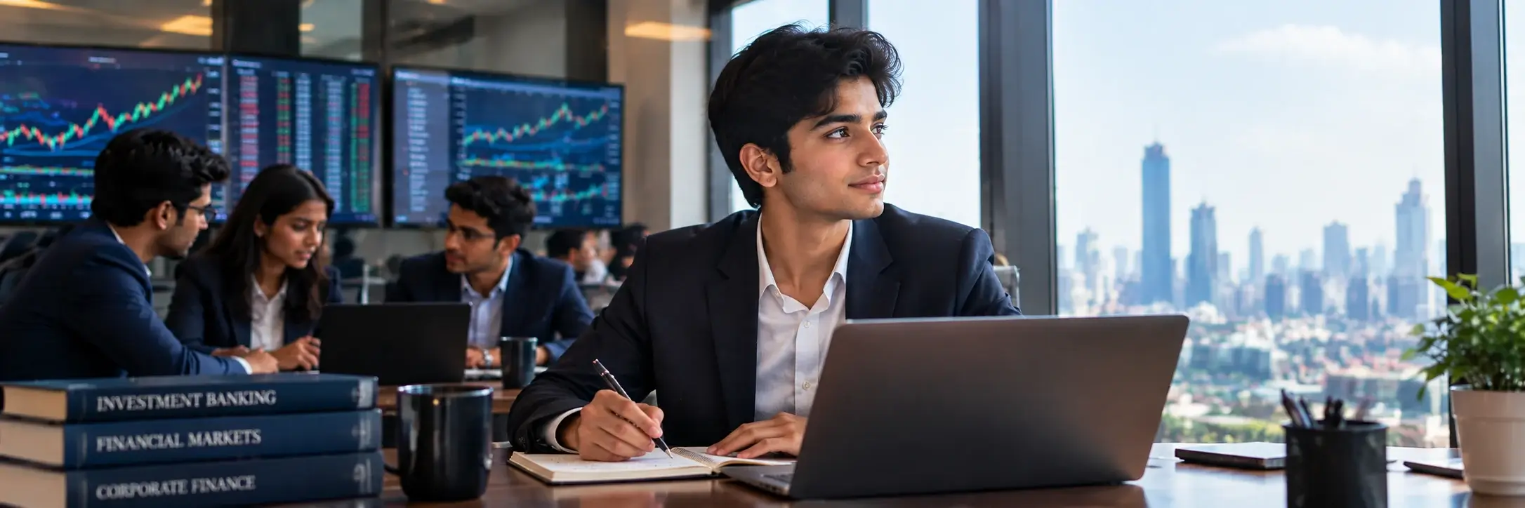 Students analysing financial models as part of a BBA in investment banking programme