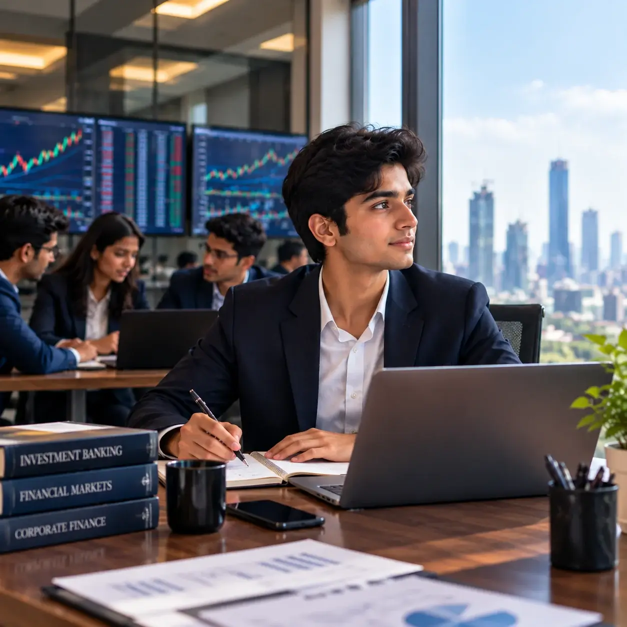 Students analysing financial models as part of a BBA in investment banking programme