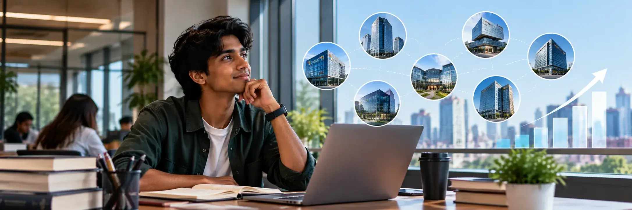Business analytics graduates reviewing data dashboards with recruiters in India