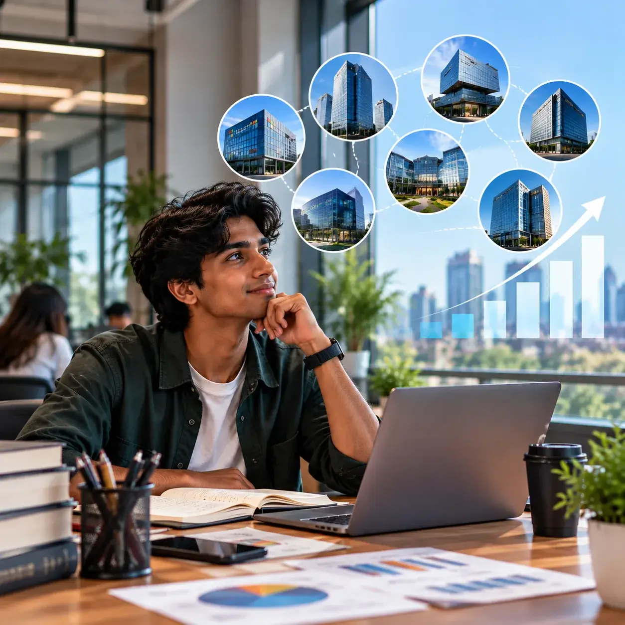 Business analytics graduates reviewing data dashboards with recruiters in India