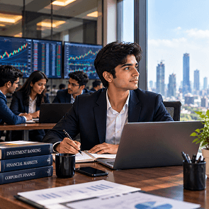 Students analysing financial models as part of a BBA in investment banking programme