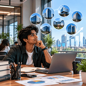 Business analytics graduates reviewing data dashboards with recruiters in India