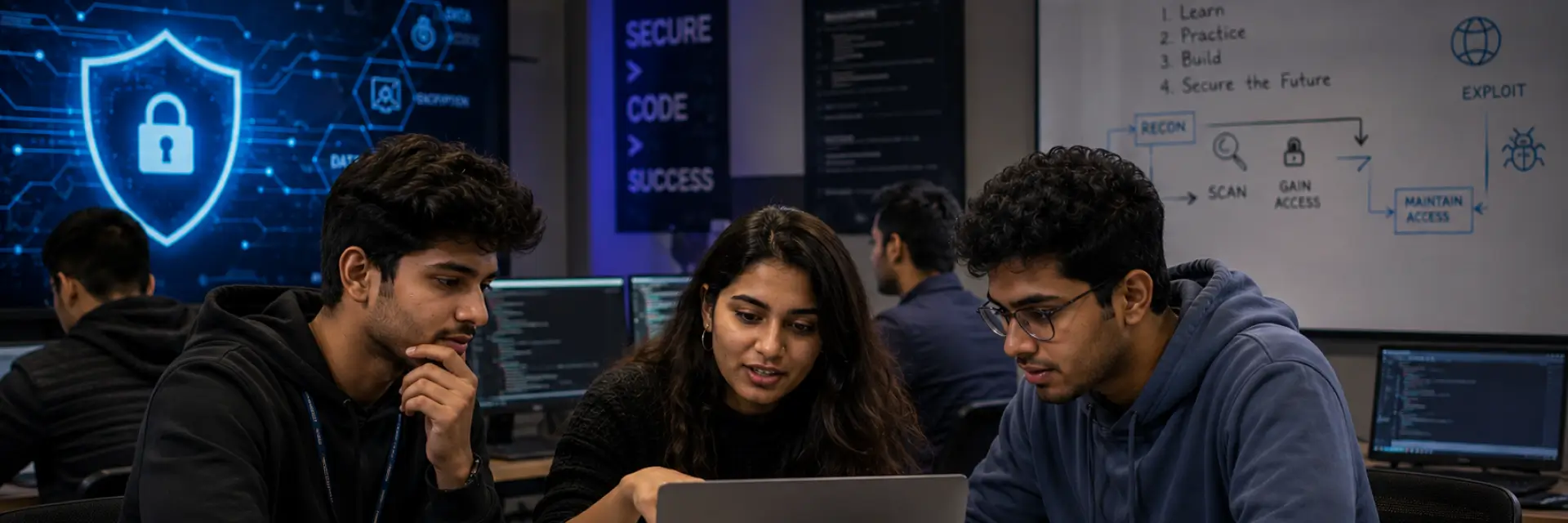 Student learning cyber security concepts in a BTech cybersecurity engineering programme