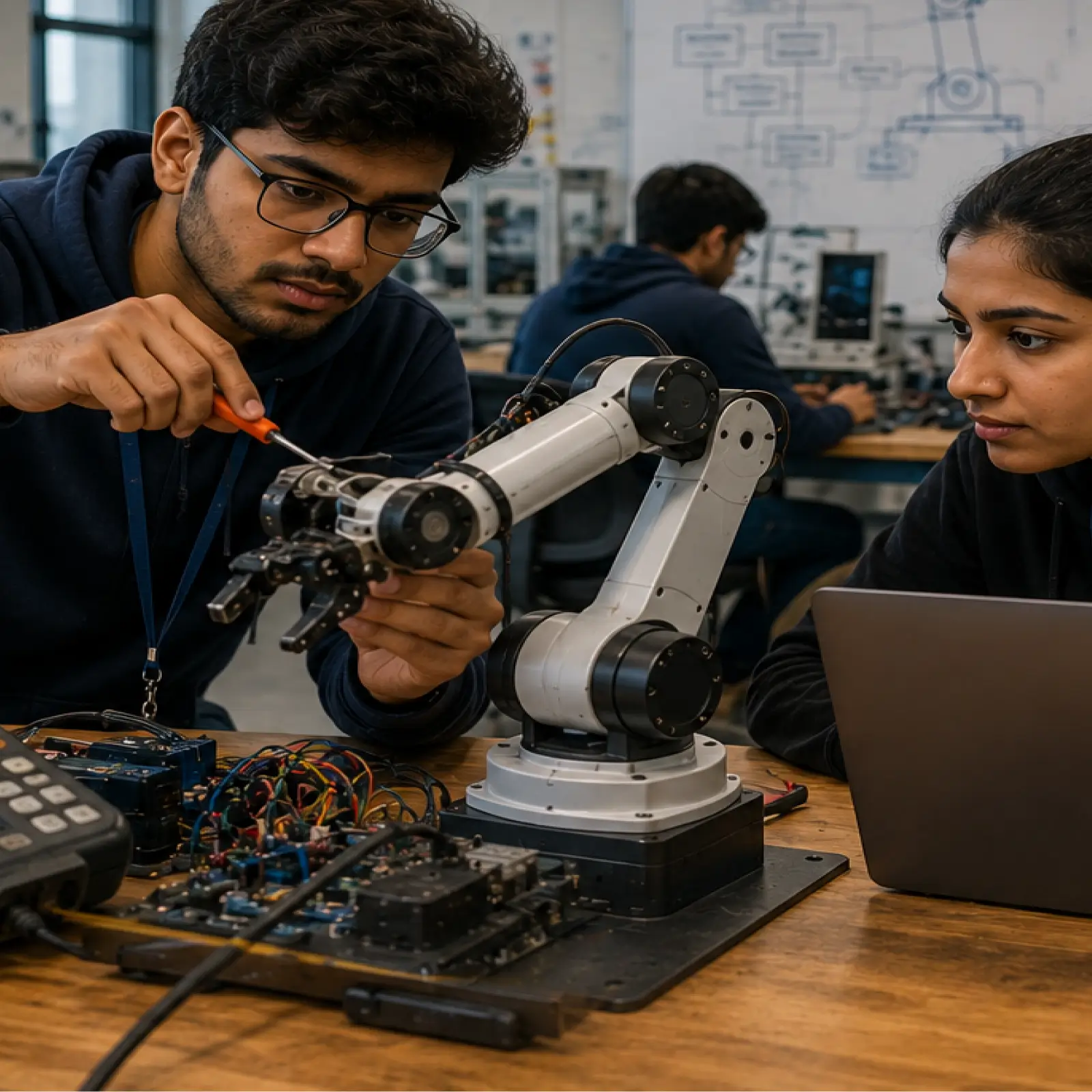 Infographic showing the interdisciplinary structure of a BTech Robotics and Automation programme