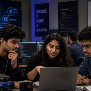 Student learning cyber security concepts in a BTech cybersecurity engineering programme