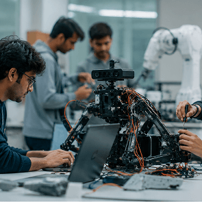Infographic showing how BTech in robotics prepares students for careers across robotics companies in India in manufacturing, logistics, healthcare, and AI systems