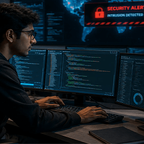 Infographic showing the growing scope of BTech in Cybersecurity across industries in India